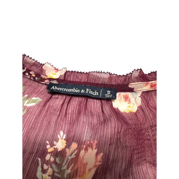 Abercrombie & Fitch Burgundy Floral Sheer Boho Blouse Size Small - Picture 3 of 6